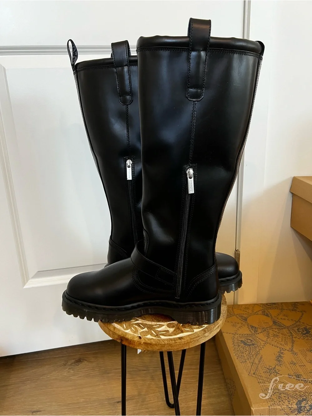 NIB Dr. Martens Aniston BKR  Black Knee-High Lug Sole Women's Boot